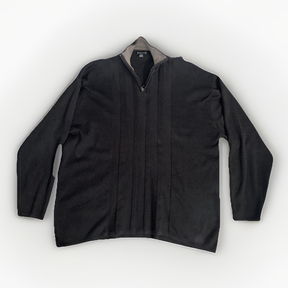 Visivo Men’s 3X Quarter Zip Black Sweater Cotton Blend